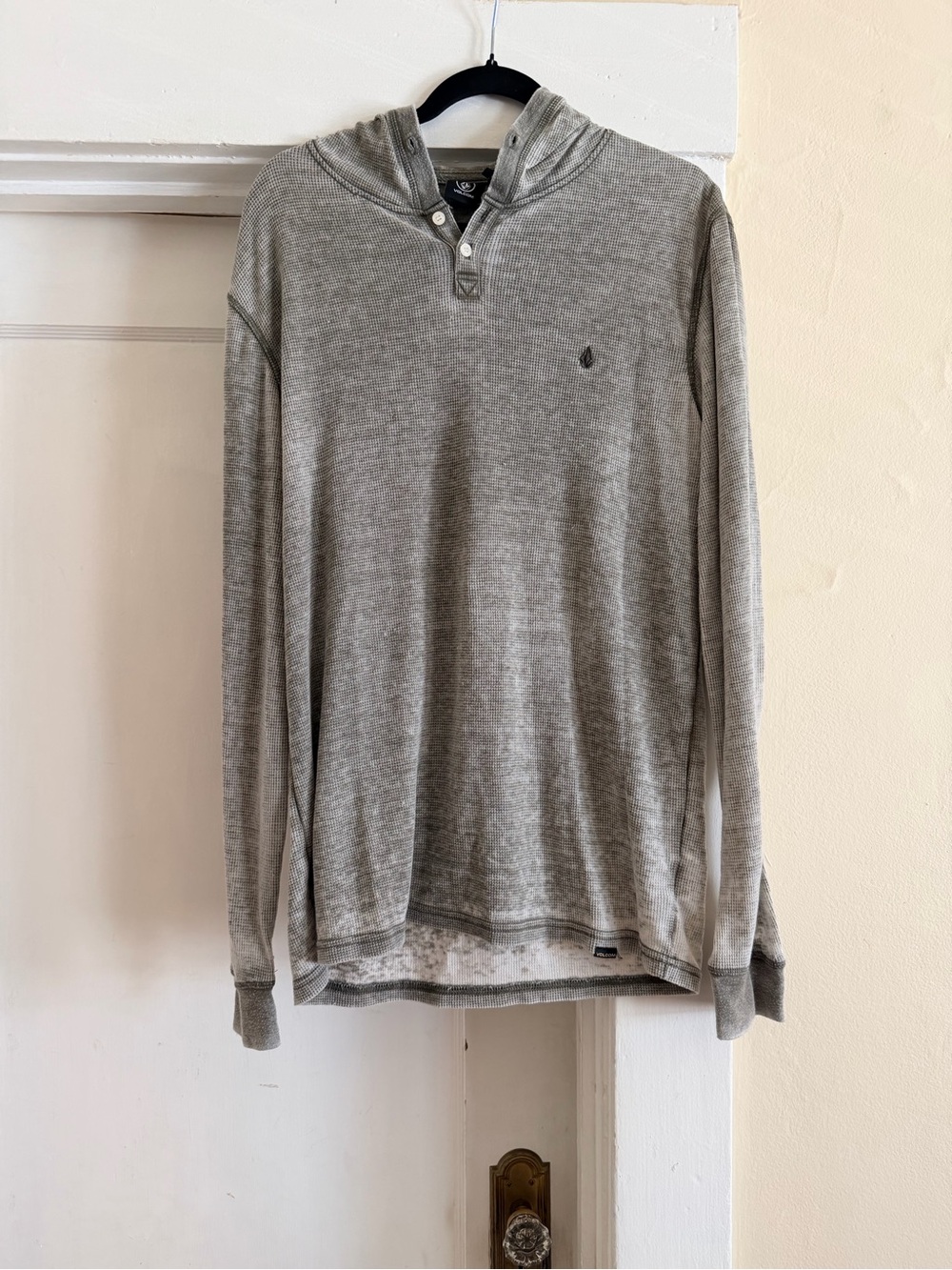 Volcom Men’s M Olive Green Waffle Knit Thermal Henley Hoodie
